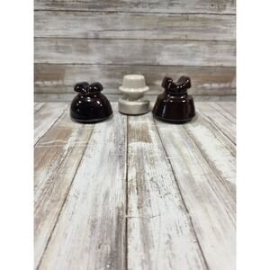 3- Vintage Ceramic Porcelain Electrical Insulator Brown White Industrial Decor